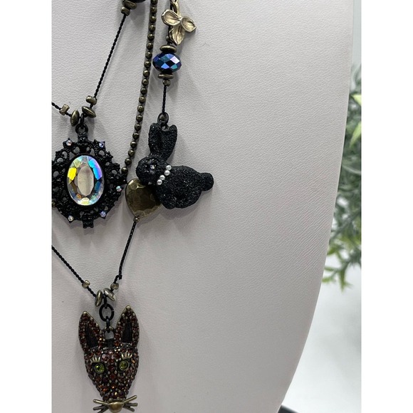 Betsey Johnson Dark Forest Triple Strand Gunmetal Necklace Fox Rabbit Charms - Picture 15 of 16